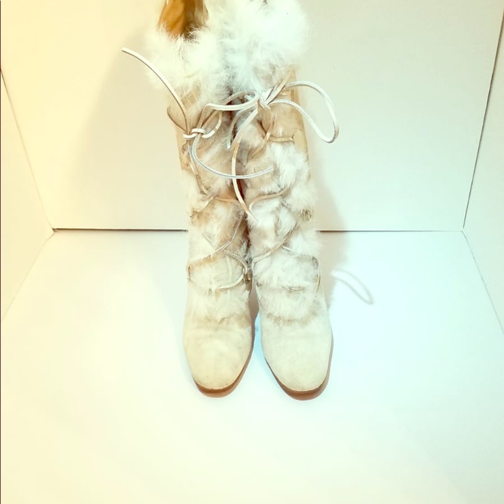 DKNY off white suede and fur boots
